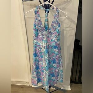 Lilly Pulitzer Blue Flower Tie Halter Dress